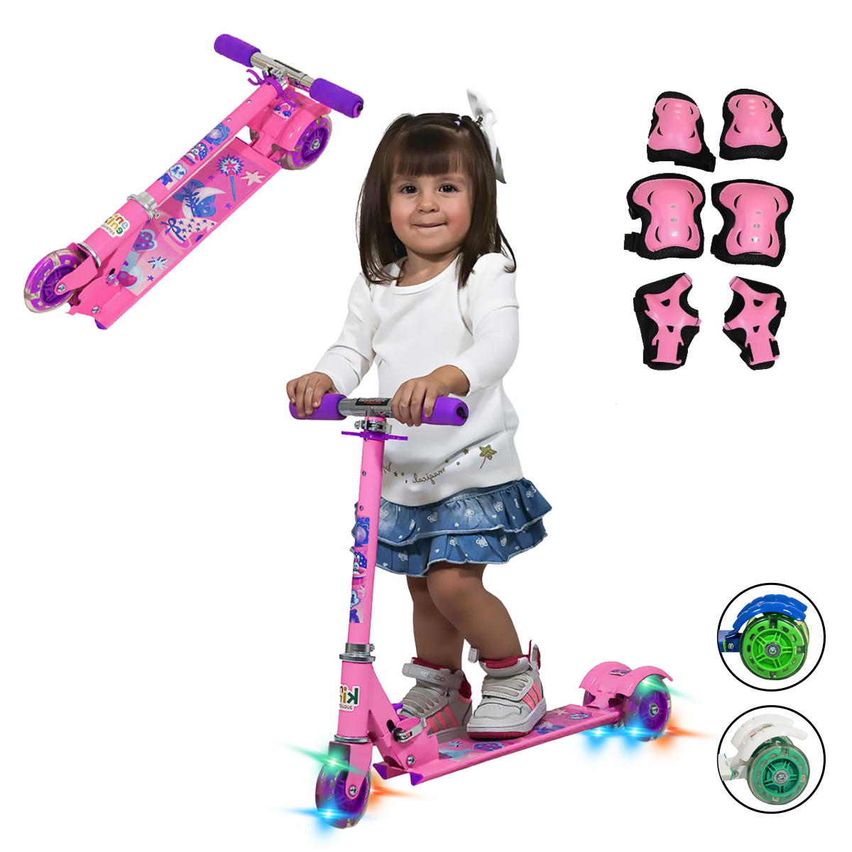 Foto 4 pulgar | Patín del Diablo Infantil Guevara Sports Rosa Plegable y Ajustable con 3 Ruedas y Luz Led para Niñas y Niños