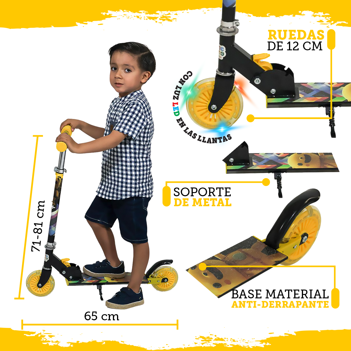 Foto 3 pulgar | Scooter Guevara Sports Infantil Plegable y Ajustable con 2 Ruedas y Luz Led