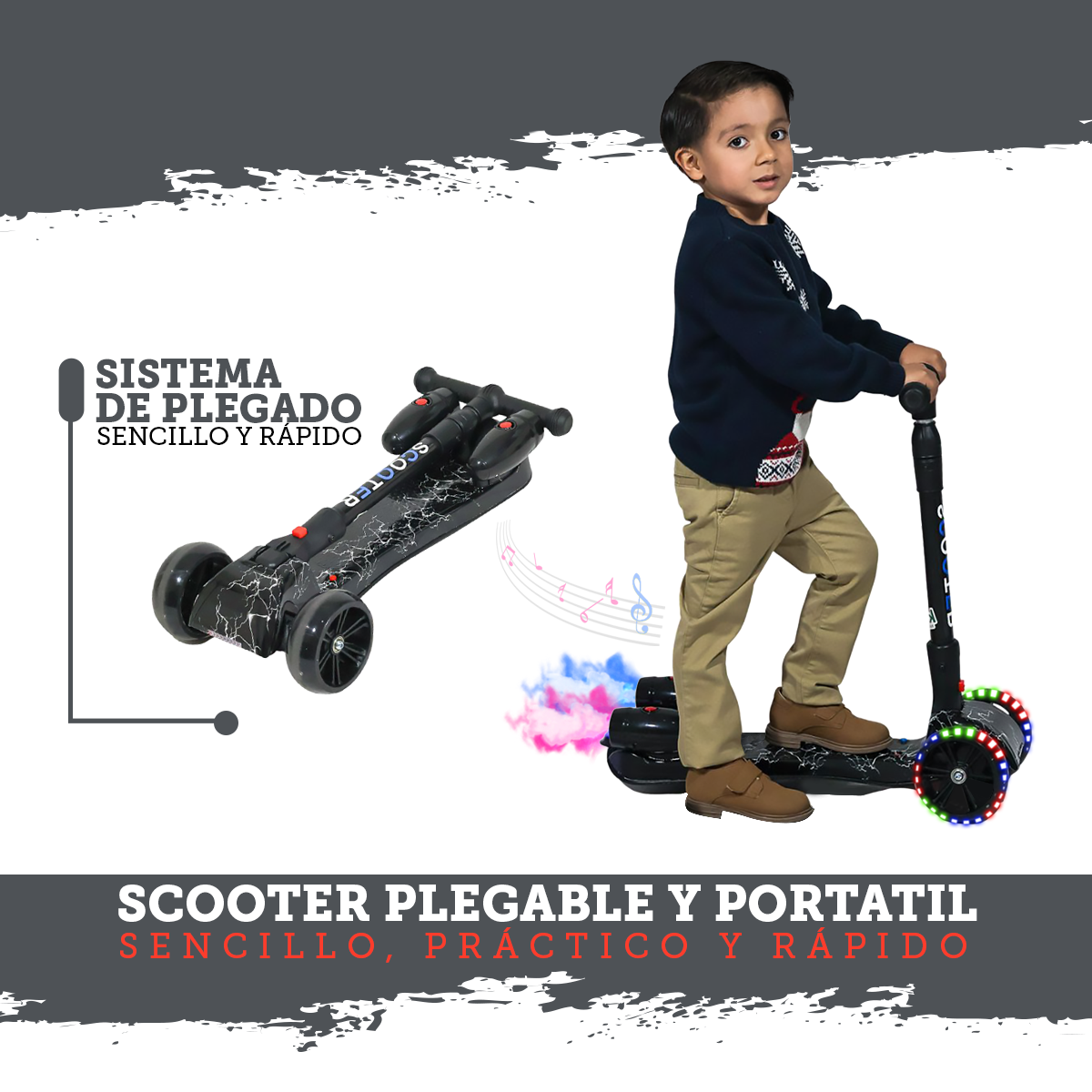 Foto 4 | Scooter Plegable Guevara Sports Negro Portátil