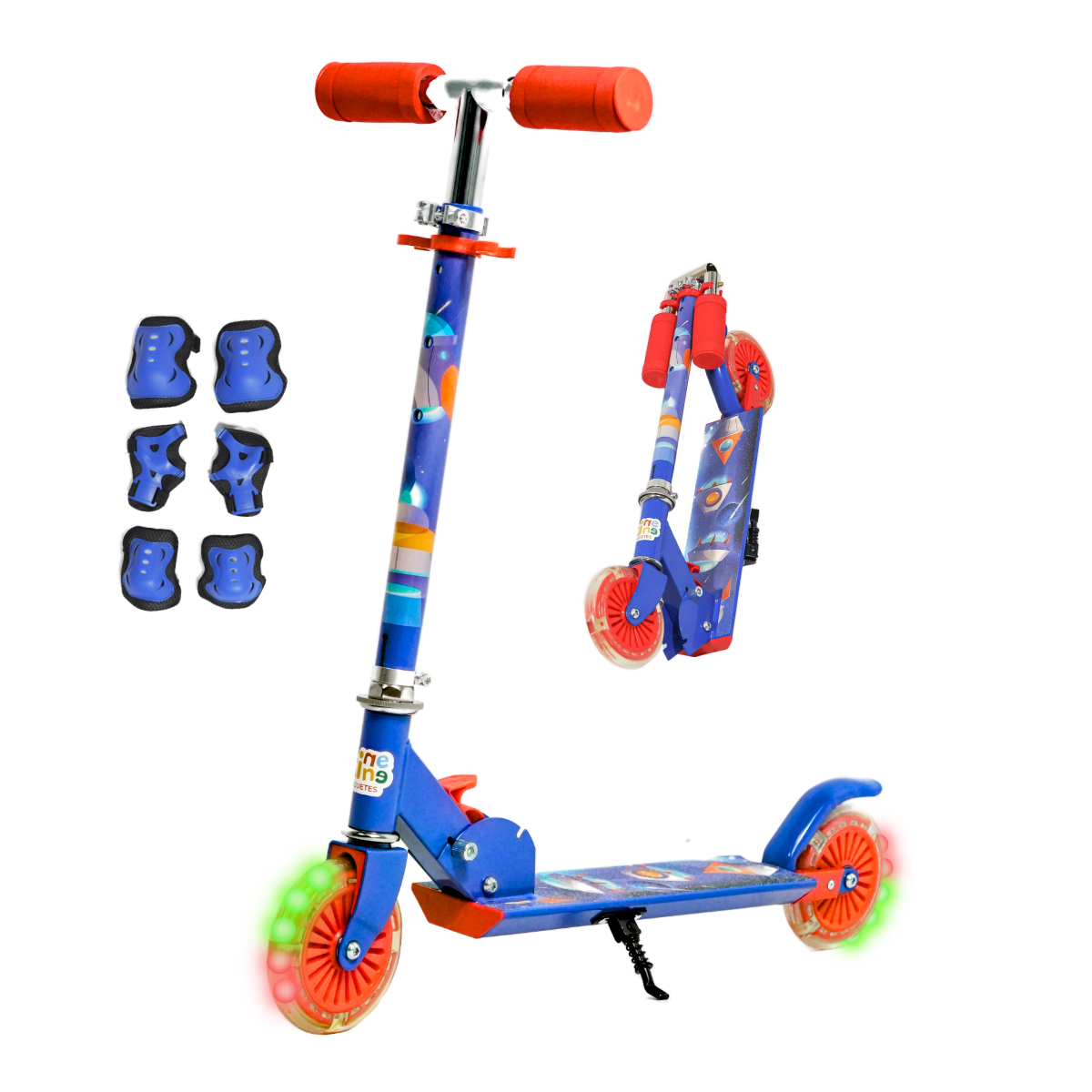 Scooter Guevara Sports Infantil Azul Plegable y Ajustable con 2 Ruedas y Luz Led