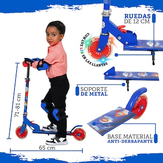 Foto 2 | Scooter Guevara Sports Infantil Azul Plegable y Ajustable con 2 Ruedas y Luz Led