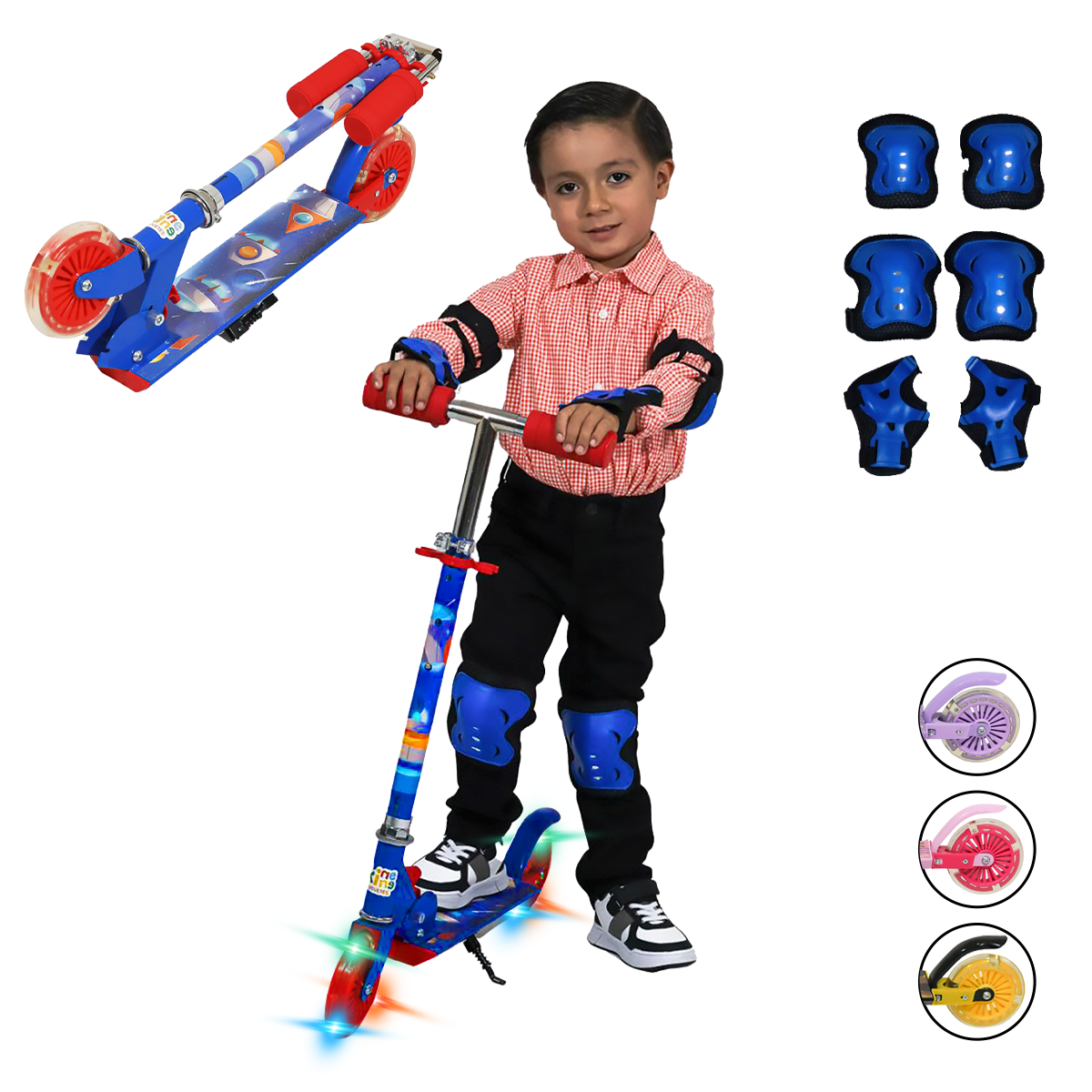 Foto 4 pulgar | Scooter Guevara Sports Infantil Azul Plegable y Ajustable con 2 Ruedas y Luz Led