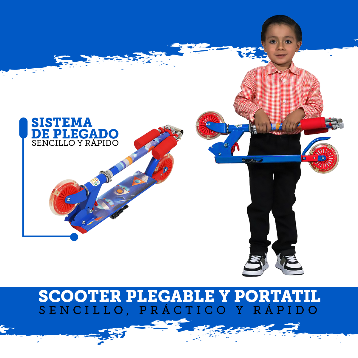 Foto 6 | Scooter Guevara Sports Infantil Azul Plegable y Ajustable con 2 Ruedas y Luz Led
