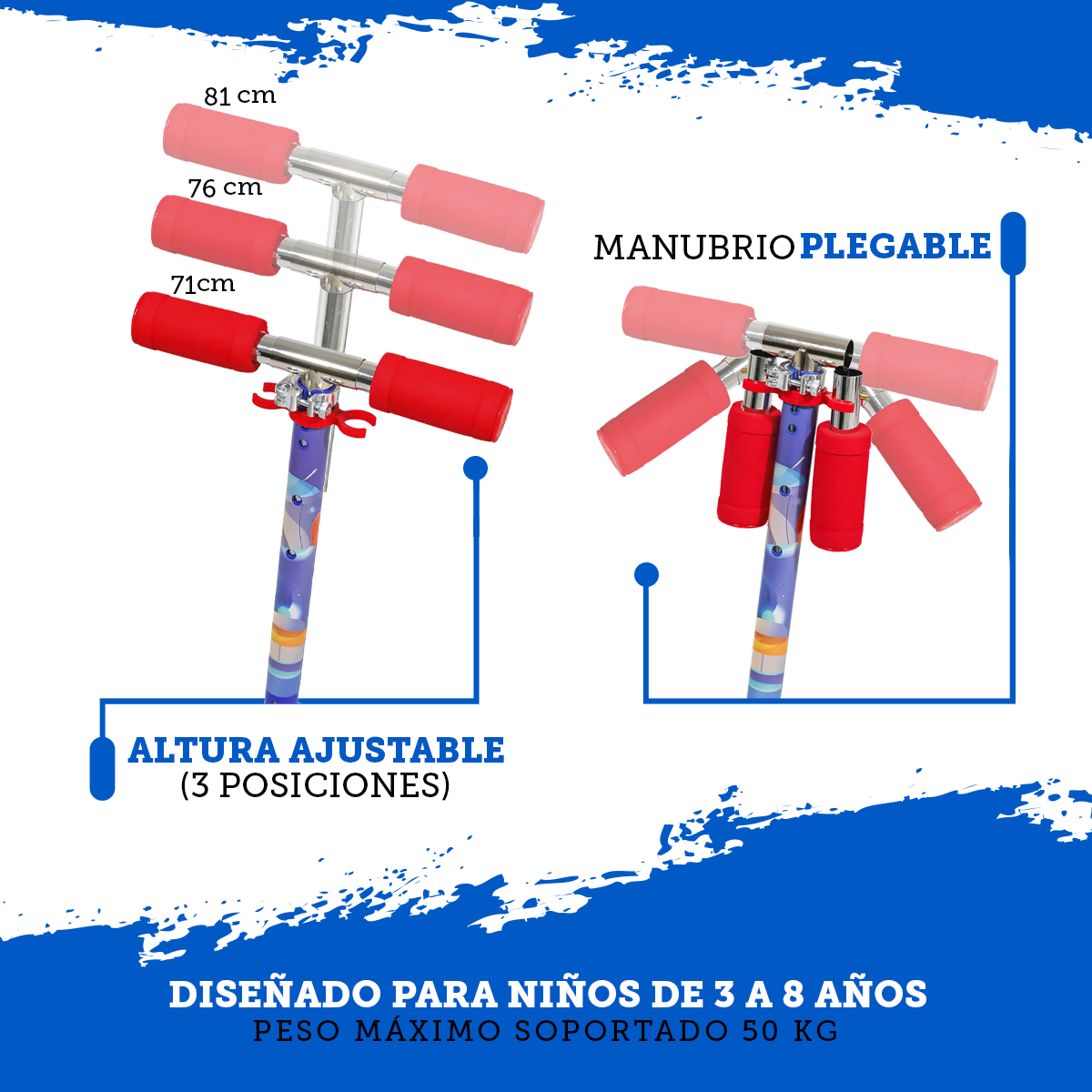 Foto 8 pulgar | Scooter Guevara Sports Infantil Azul Plegable y Ajustable con 2 Ruedas y Luz Led