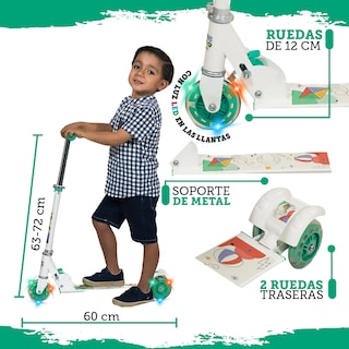Foto 2 | Patín del Diablo Infantil Guevara Sports Blanco Plegable y Ajustable con 3 Ruedas y Luz Led para Niños