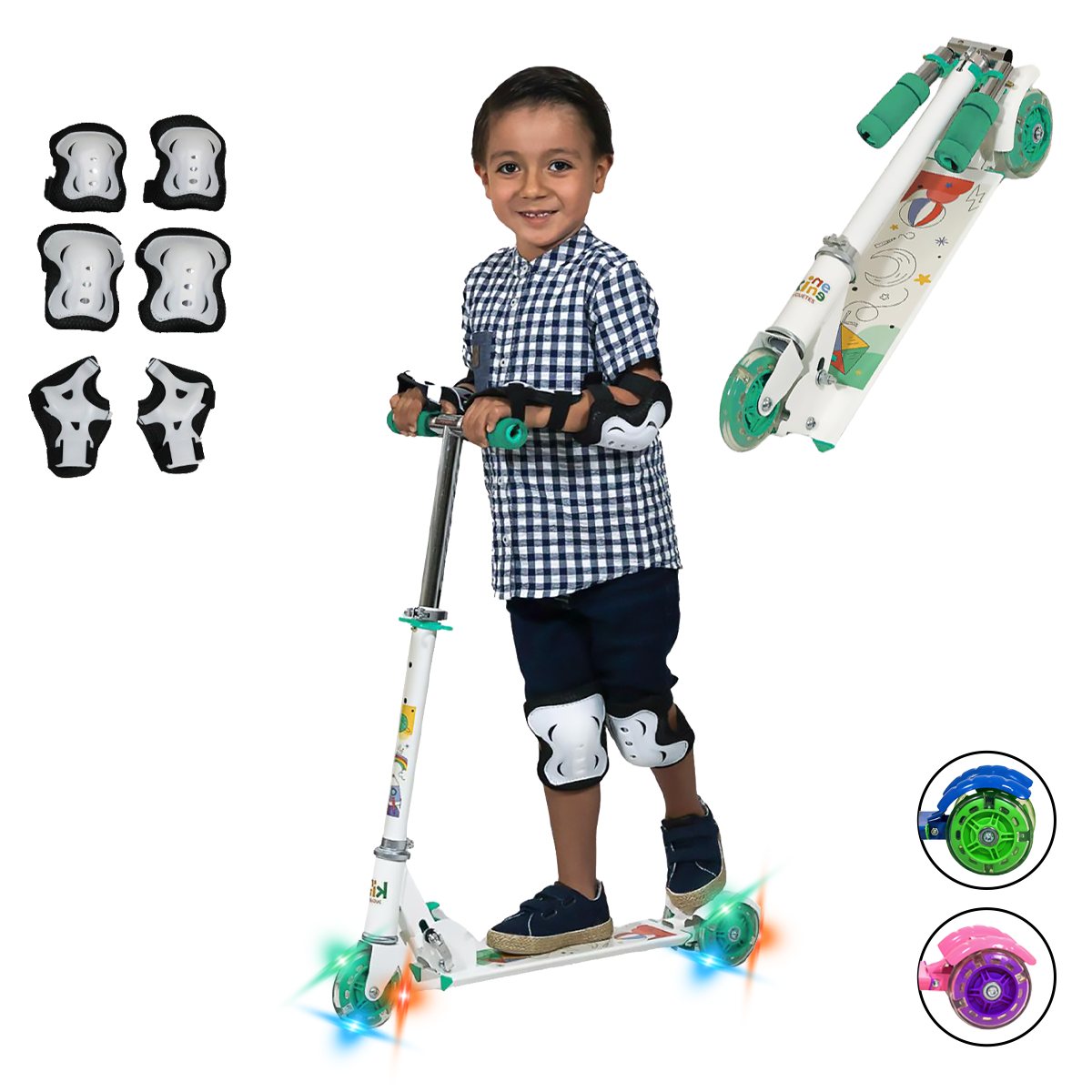 Foto 4 pulgar | Patín del Diablo Infantil Guevara Sports Blanco Plegable y Ajustable con 3 Ruedas y Luz Led para Niños