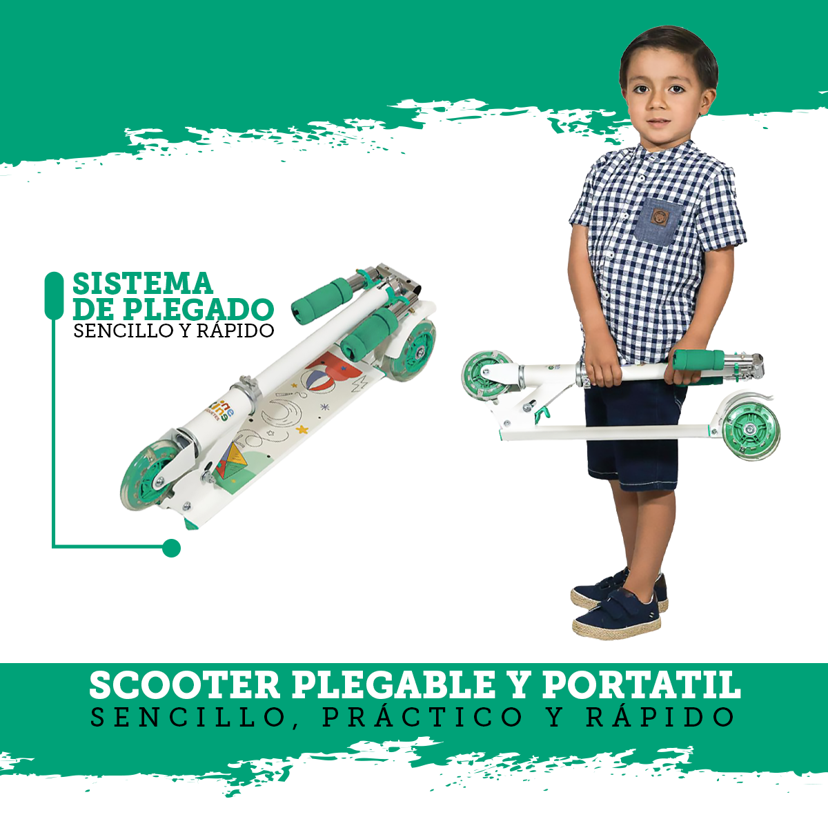 Foto 5 pulgar | Patín del Diablo Infantil Guevara Sports Blanco Plegable y Ajustable con 3 Ruedas y Luz Led para Niños