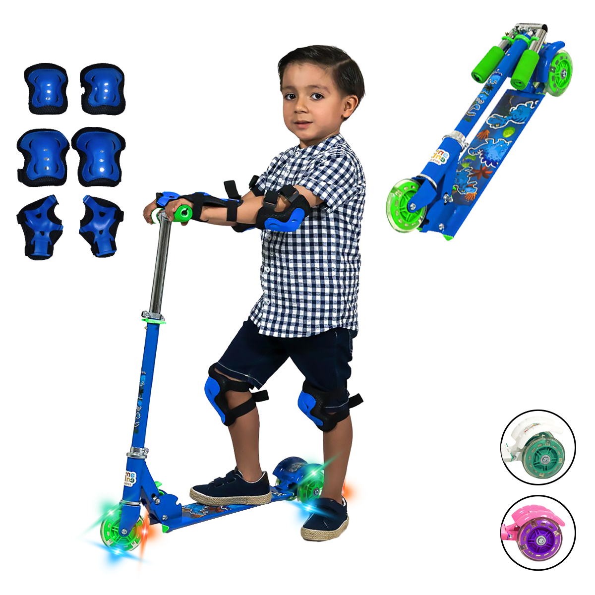 Foto 4 pulgar | Patín del Diablo Infantil Guevara Sports Azul Plegable y Ajustable con 3 Ruedas y Luz Led para Niños