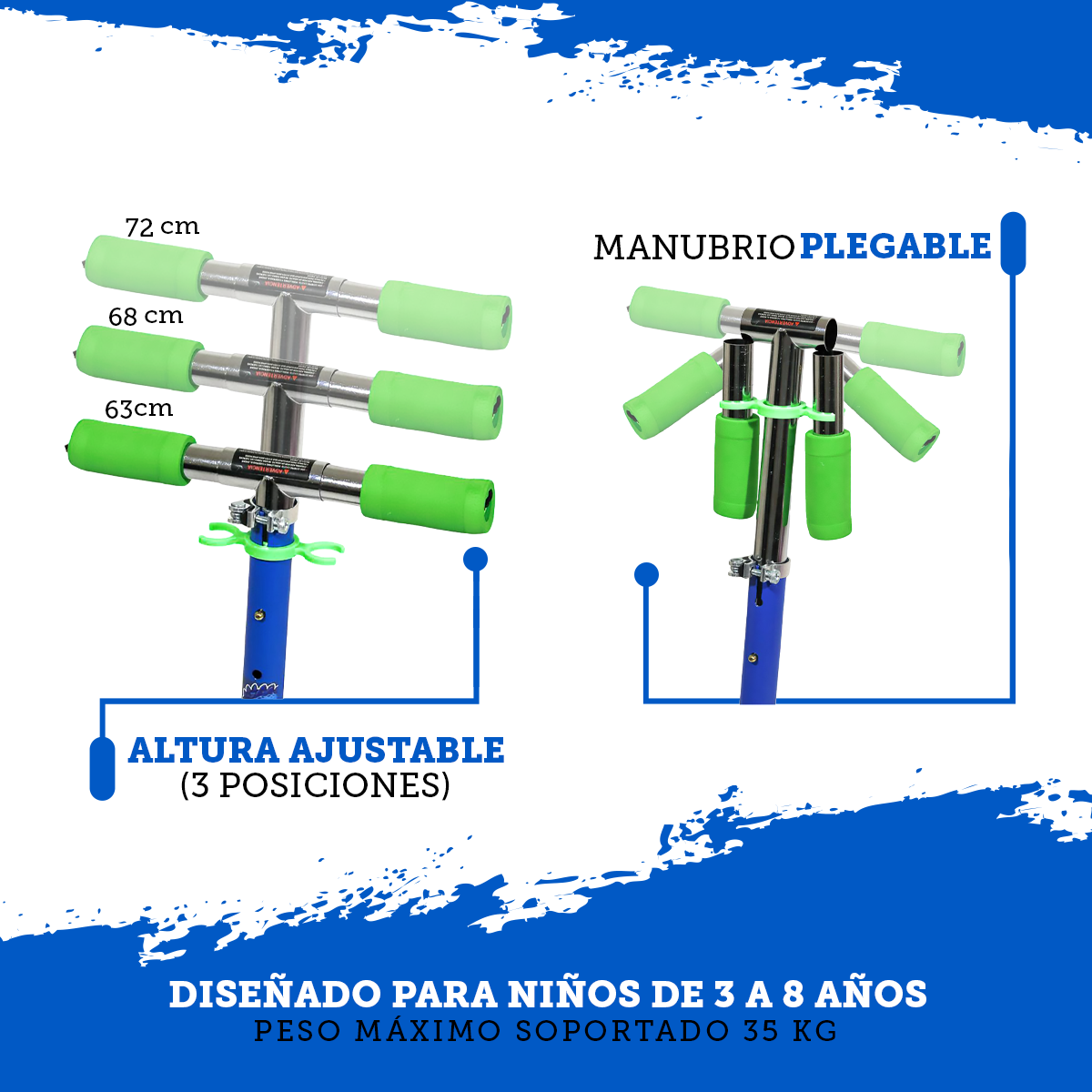 Foto 7 pulgar | Patín del Diablo Infantil Guevara Sports Azul Plegable y Ajustable con 3 Ruedas y Luz Led para Niños