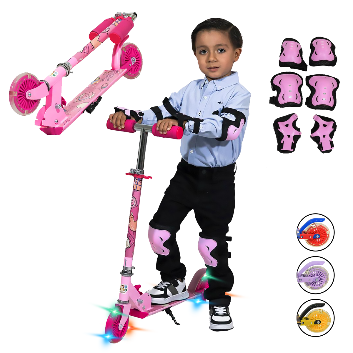 Foto 4 pulgar | Patín del Diablo Guevara Sports Rosa Infantil Plegable y Ajustable con 2 Ruedas y Luz Led