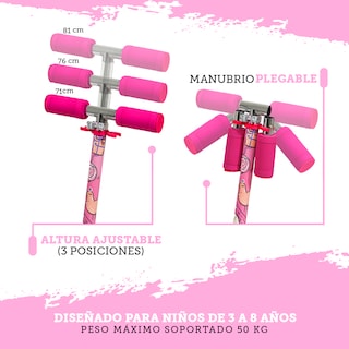 Foto 5 | Patín del Diablo Guevara Sports Rosa Infantil Plegable y Ajustable con 2 Ruedas y Luz Led