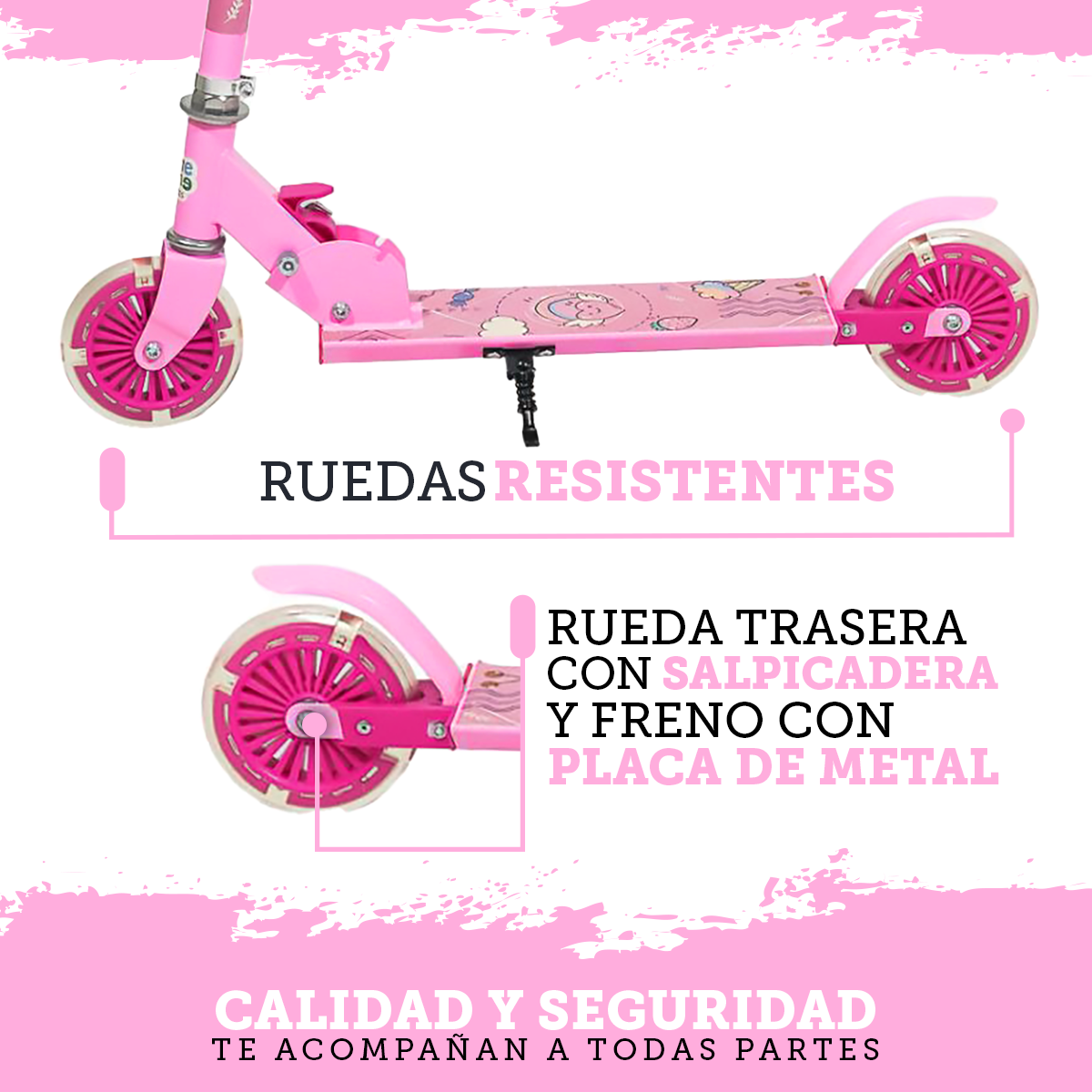 Foto 7 pulgar | Patín del Diablo Guevara Sports Rosa Infantil Plegable y Ajustable con 2 Ruedas y Luz Led