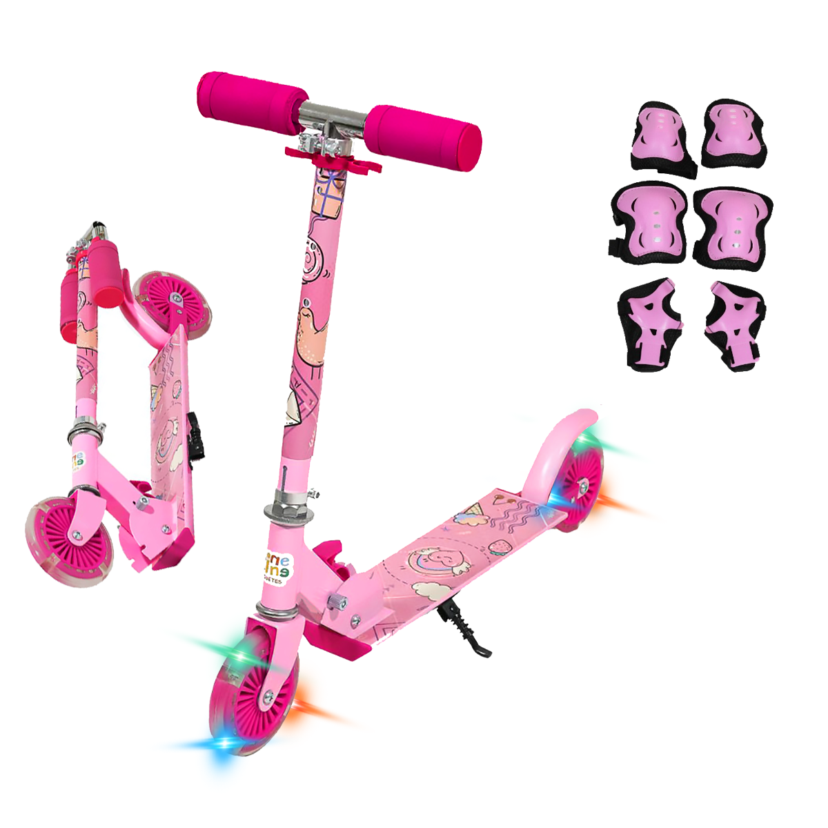 Foto 8 pulgar | Patín del Diablo Guevara Sports Rosa Infantil Plegable y Ajustable con 2 Ruedas y Luz Led