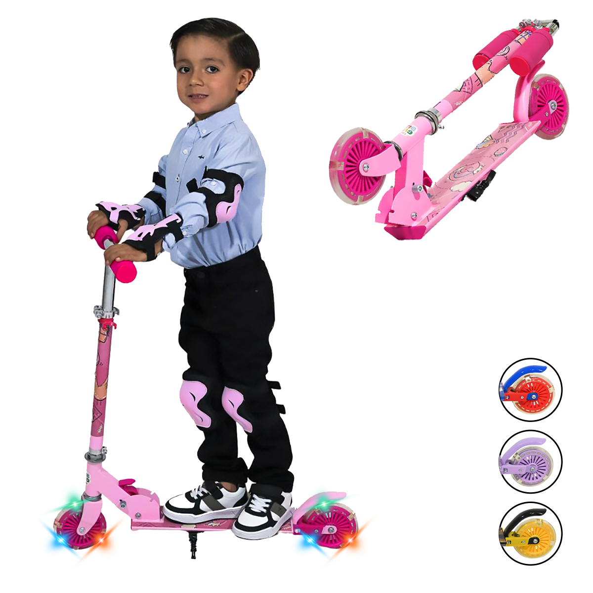 Foto 9 pulgar | Patín del Diablo Guevara Sports Rosa Infantil Plegable y Ajustable con 2 Ruedas y Luz Led