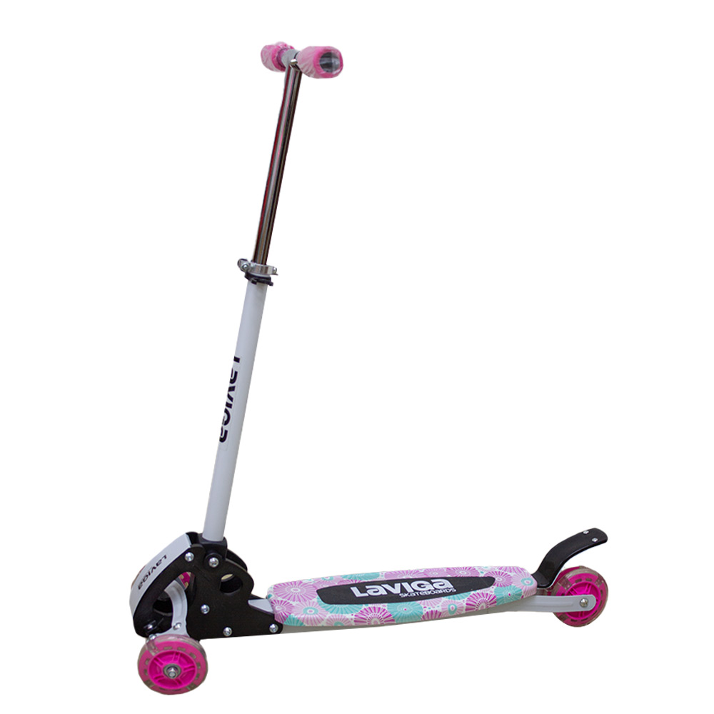 Scooter Patín Para Niños Con Luz Led Diseño Floral Color Rosa