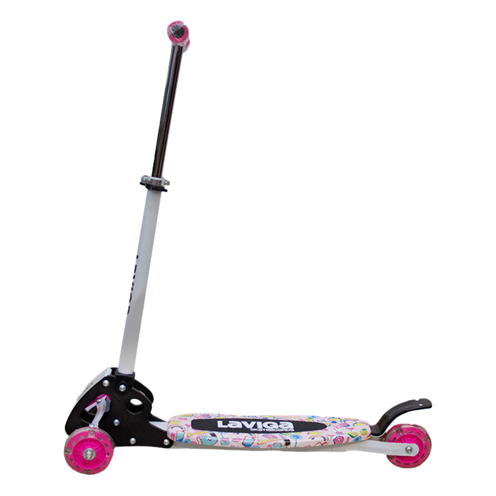 Scooter Patín Para Niños Con Luz Led Diseño Stickers Color Rosa