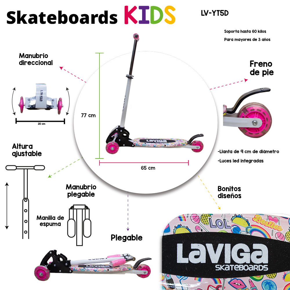 Foto 2 | Scooter Patín Para Niños Con Luz Led Diseño Stickers Color Rosa