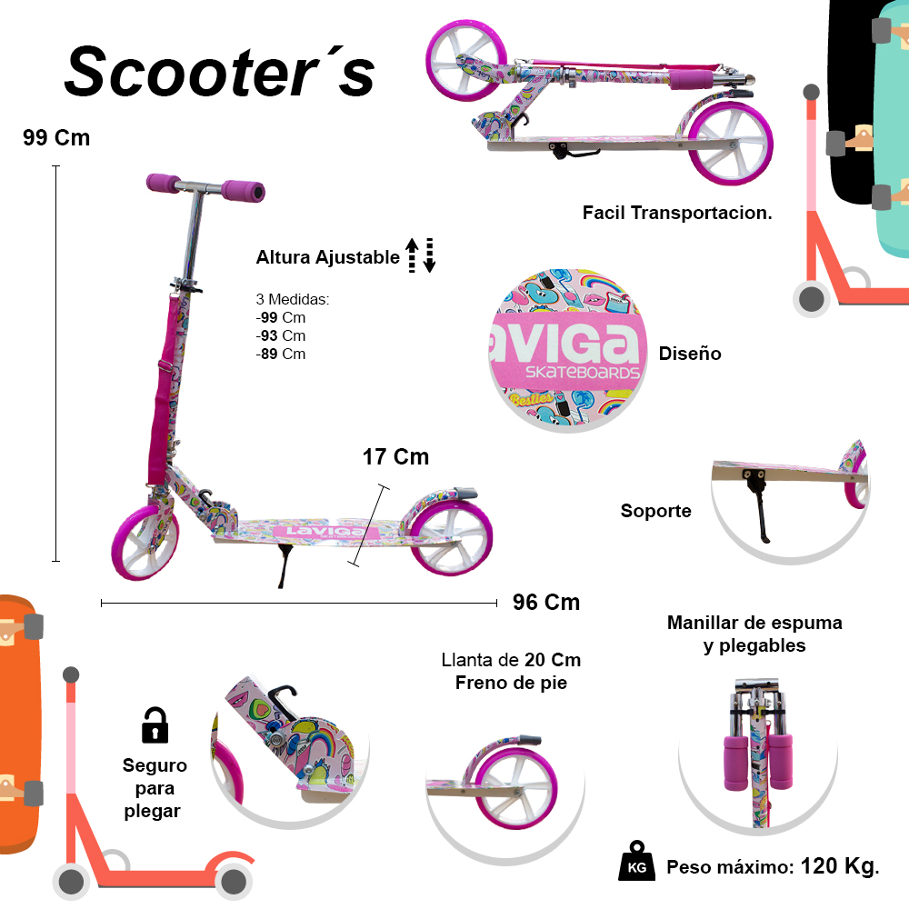 Foto 3 pulgar | Scooter Plegable Patín Juvenil Diseño Sctickers Color Rosa