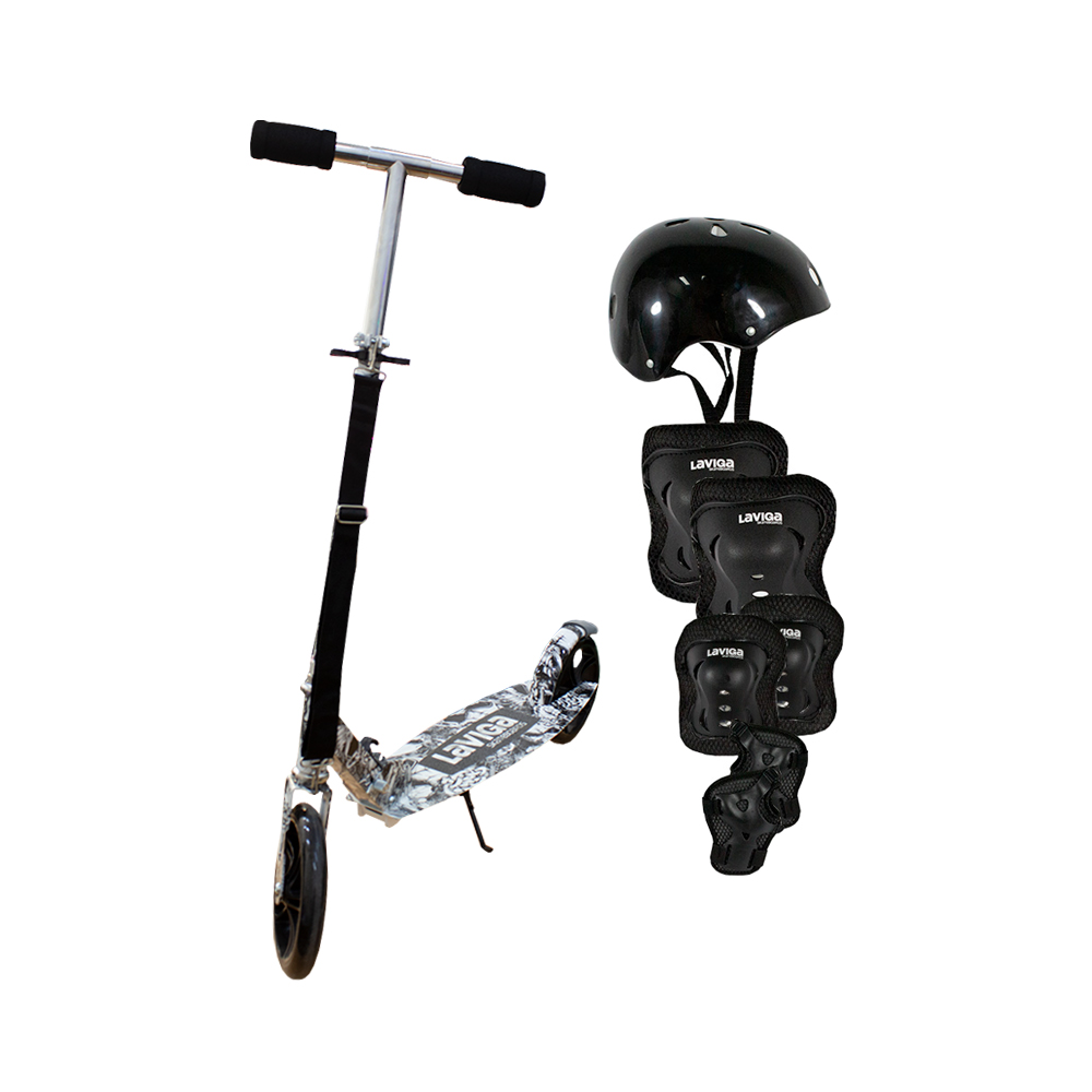 Scooter Patín Plegable Juvenil Diseño Calaveras Con Accesorios Negros