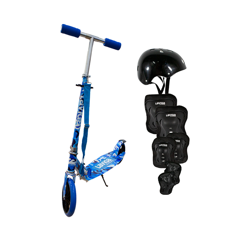 Scooter Patín Plegable Juvenil Camuflaje Azul Con Accesorios Negros