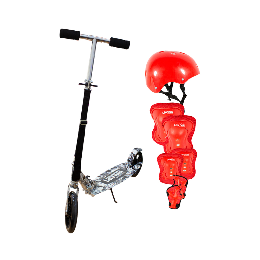 Scooter Patín Plegable Juvenil Diseño Calaveras Con Accesorios Rojos