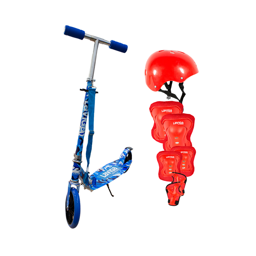 Foto 2 pulgar | Scooter Patín Plegable Juvenil Camuflaje Azul Con Accesorios Rojos