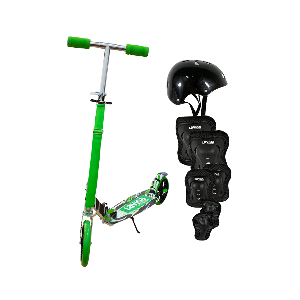 Scooter Patín Plegable Juvenil Diseño Grafiti Verde Con Accesorios Negros