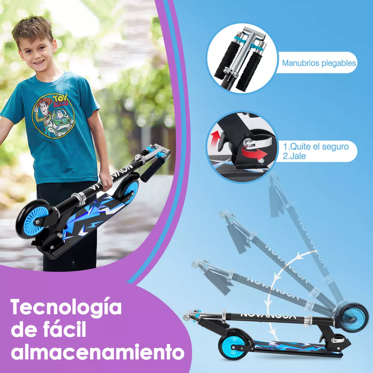 Foto 3 pulgar | Scooter Para Niños 2 Llantas Plegables Ligero Altura Adjustable Eo Safe Imports Esi-17393 Azul