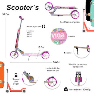 Foto 3 | Scooter Patín Juvenil Diseño Flores Con Casco Y Protecciones Color Rosa