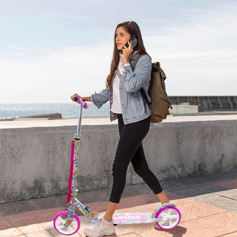 Foto 9 pulgar | Scooter Patín Juvenil Diseño Flores Con Casco Y Protecciones Color Rosa