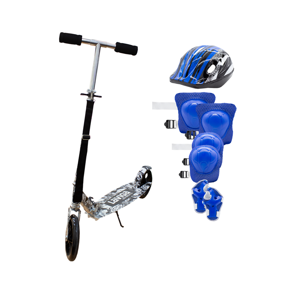Foto 2 pulgar | Scooter Patín Juvenil Diseño Calaveras Con Casco Y Protecciones Azules