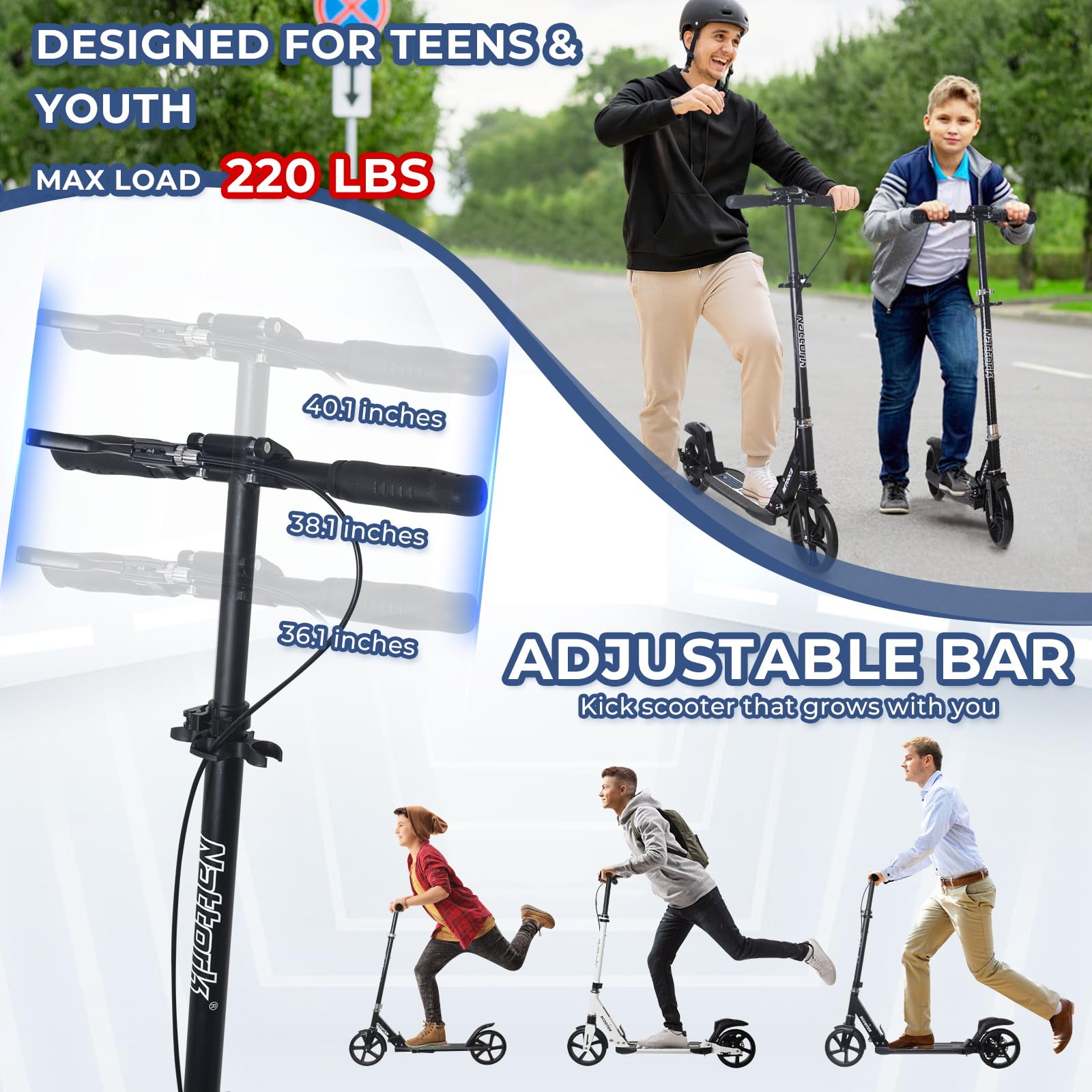 Foto 4 pulgar | Scooter Nattork Big Wheel Para Niños De 8 A 12 Años Con Freno De Disco - Venta Internacional.