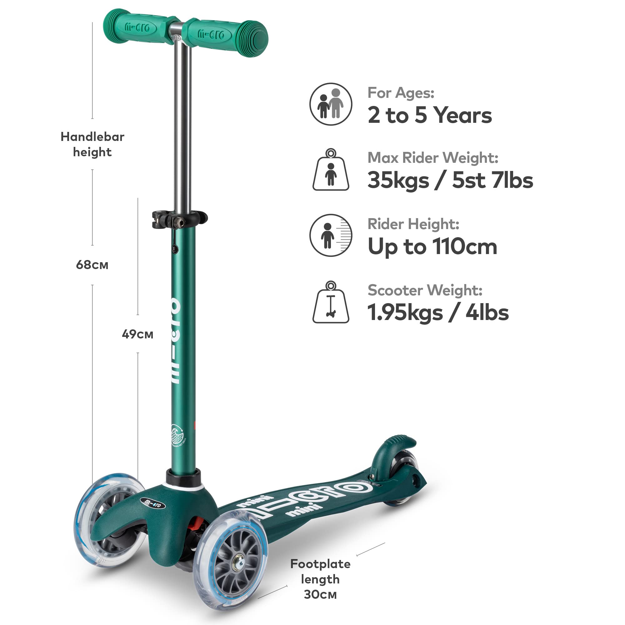 Foto 4 pulgar | Patinete Micro Kickboard Mini Deluxe Eco De 3 Ruedas, Color Verde Oscuro - Venta Internacional.