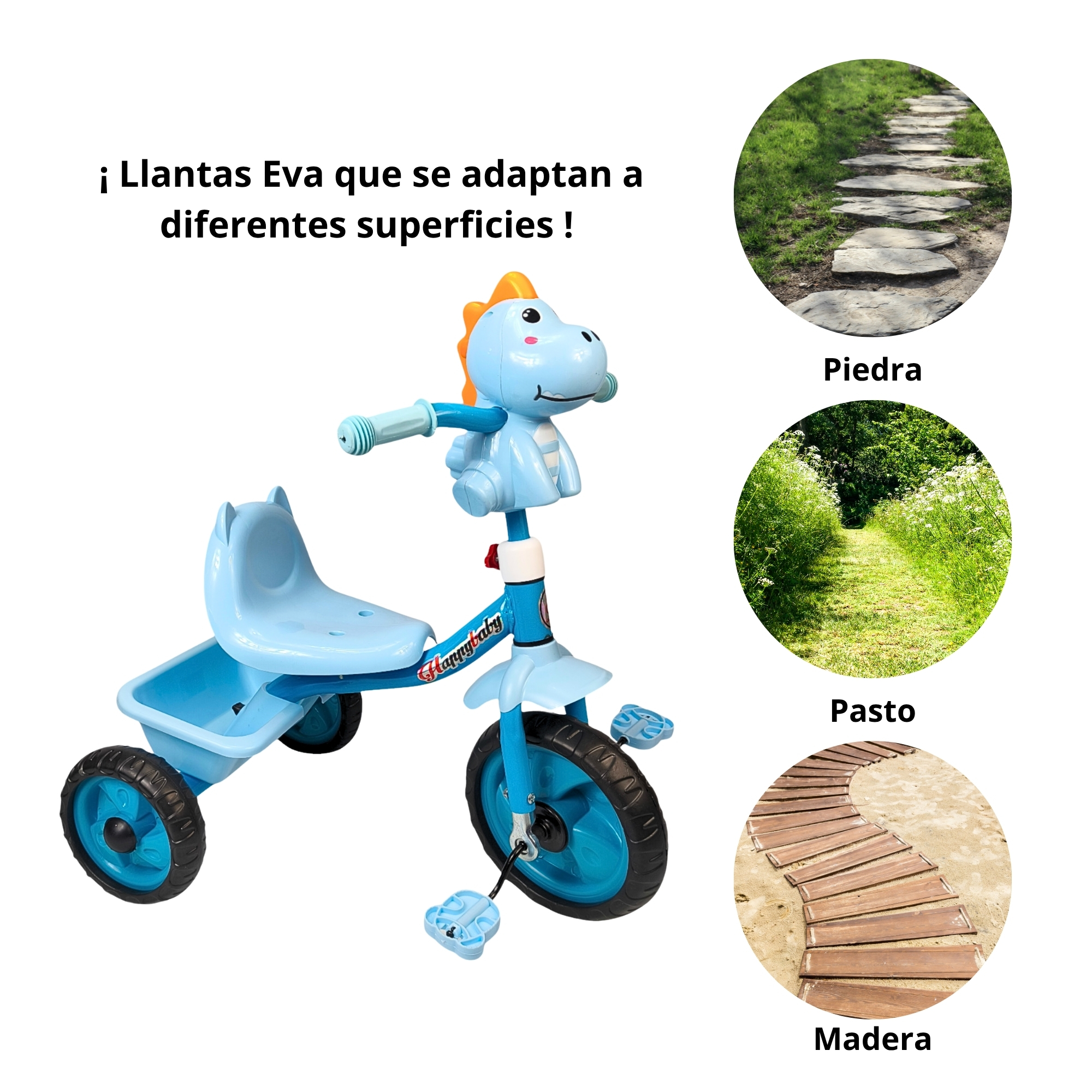 Foto 5 pulgar | Triciclo Infantil Dinosaurio Con Luces Y Sonidos 3 A 5 Años - Azul