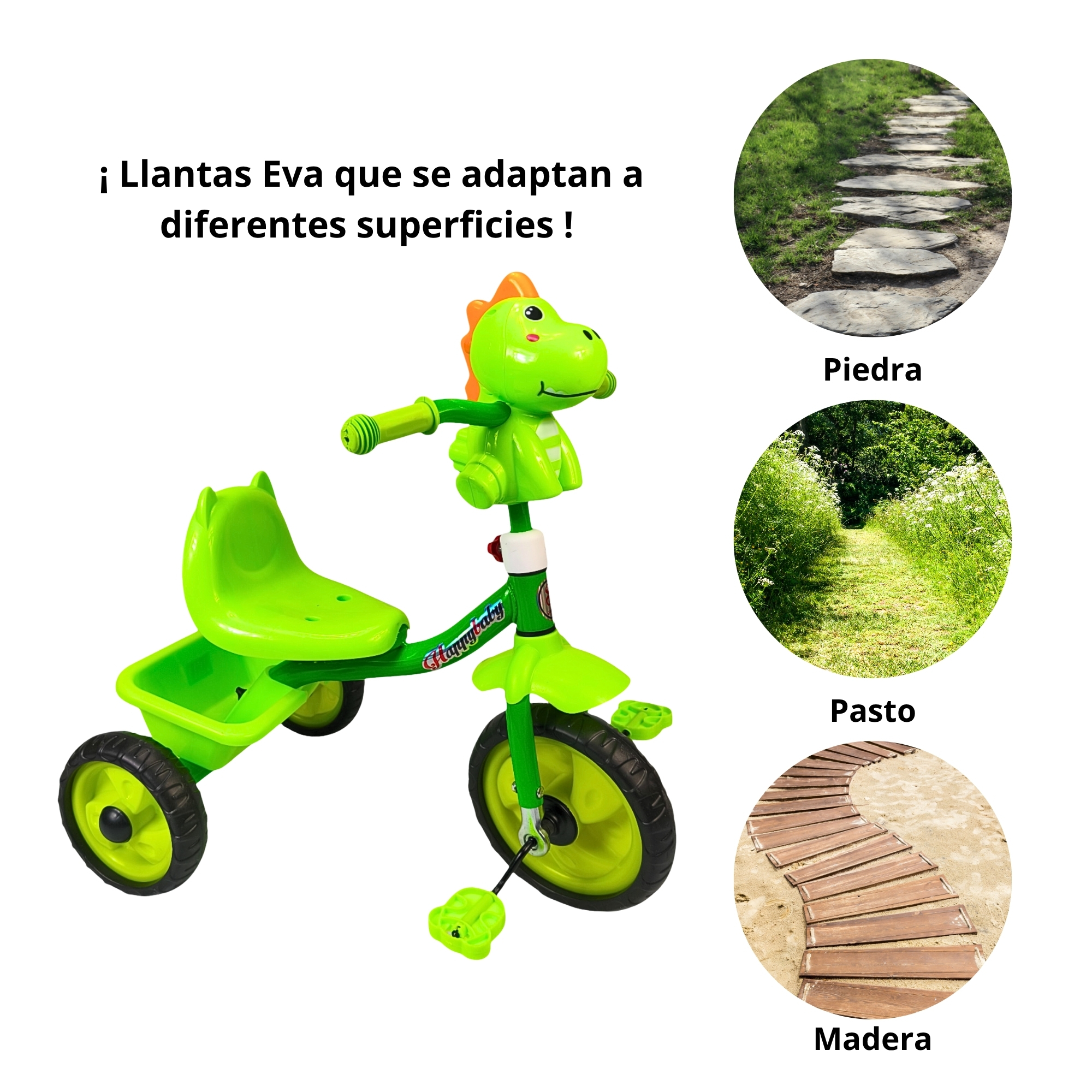 Foto 5 pulgar | Triciclo Infantil Dinosaurio Con Luces Y Sonidos 3 A 5 Años - Verde