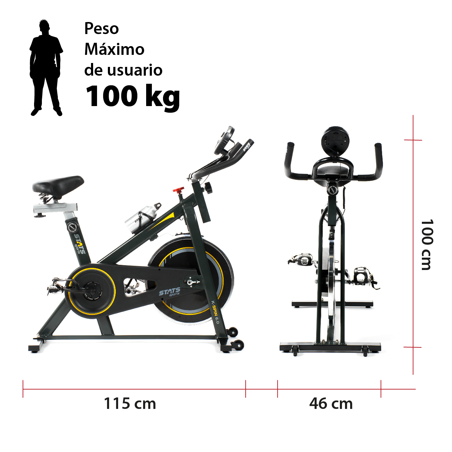 Foto 4 pulgar | Bicicleta Fija Stats Sports SS-06KSPIN color Negro Resistencia 6 kg