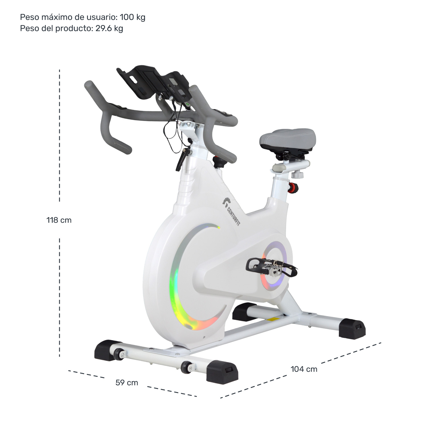 Foto 7 | Bicicleta Spinning Fija Estática Magnética Centurfit Blanca