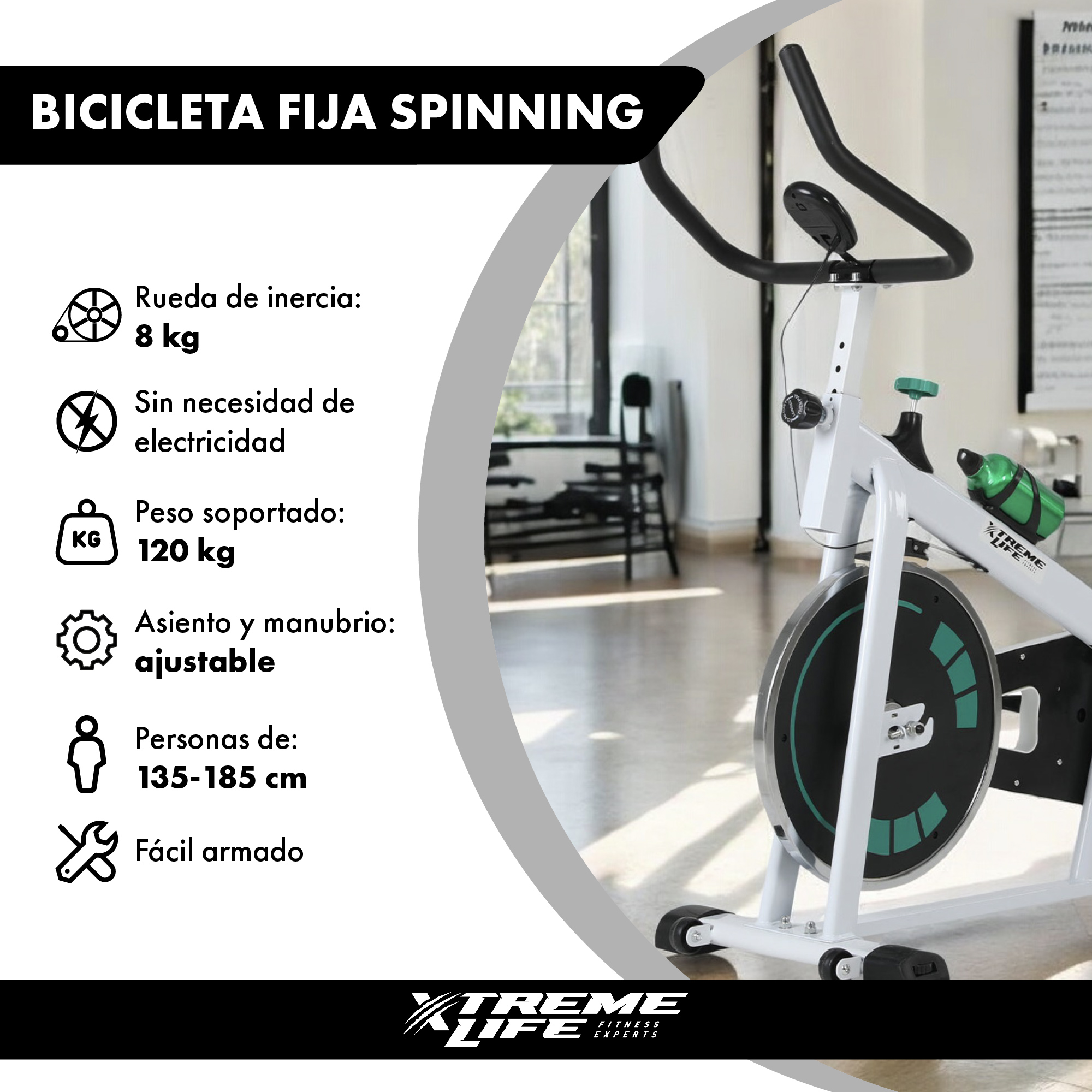 Foto 3 pulgar | Bicicleta Fija Spinning  Xtreme Life Blanca