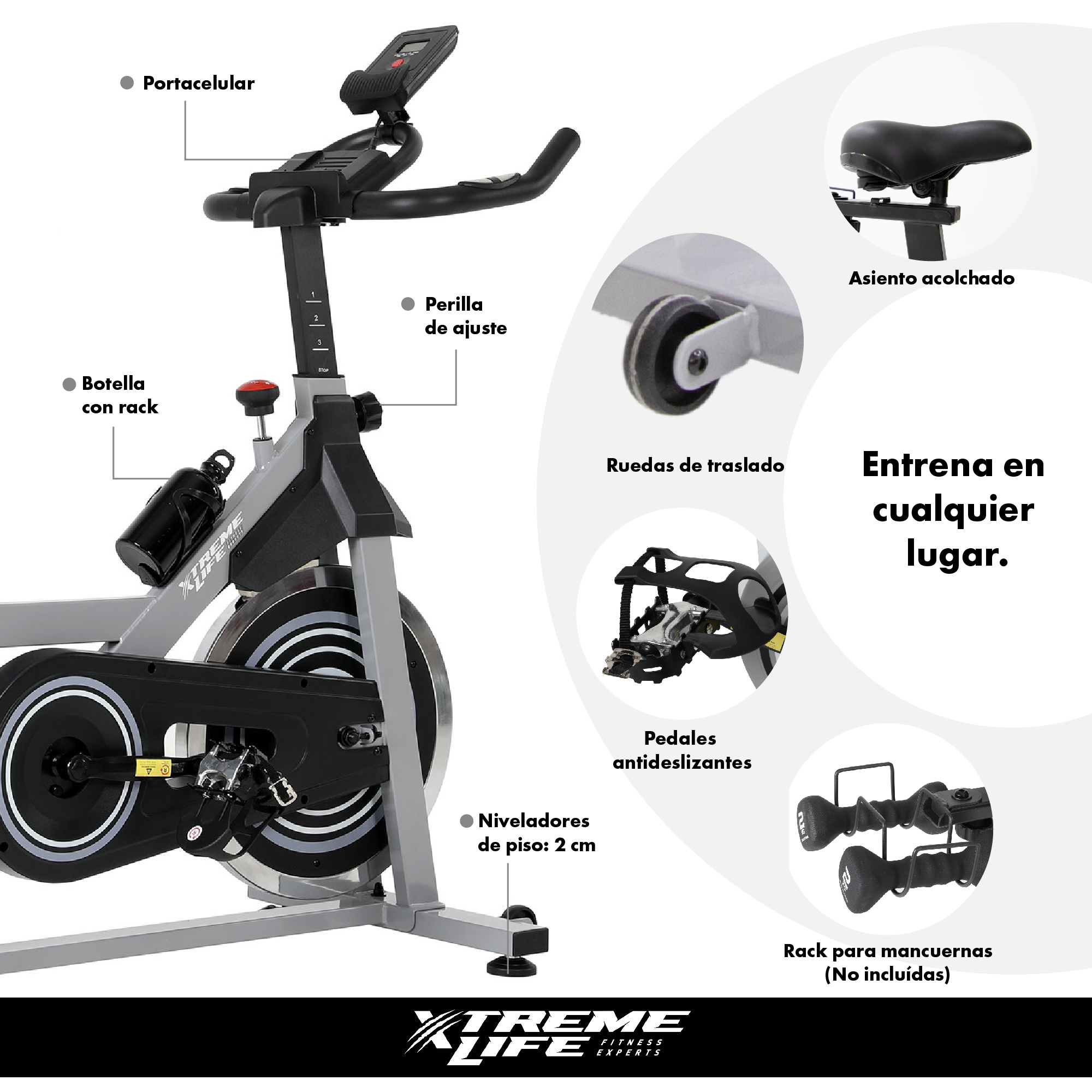 Foto 6 | Bicicleta Fija Para Spinning 15kg Estática Cardio Ejercicio