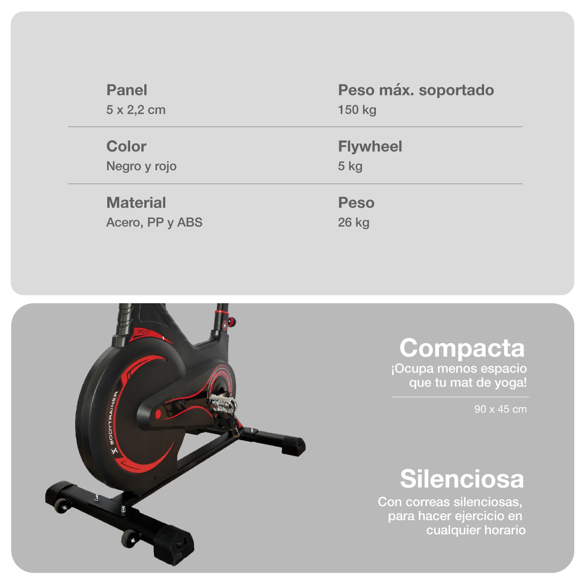 Foto 7 pulgar | Bicicleta Para Spinning Magnética Bodytrainer  Jy-8808 Con Disco De 5 Kg Compacta Y Silenciosa