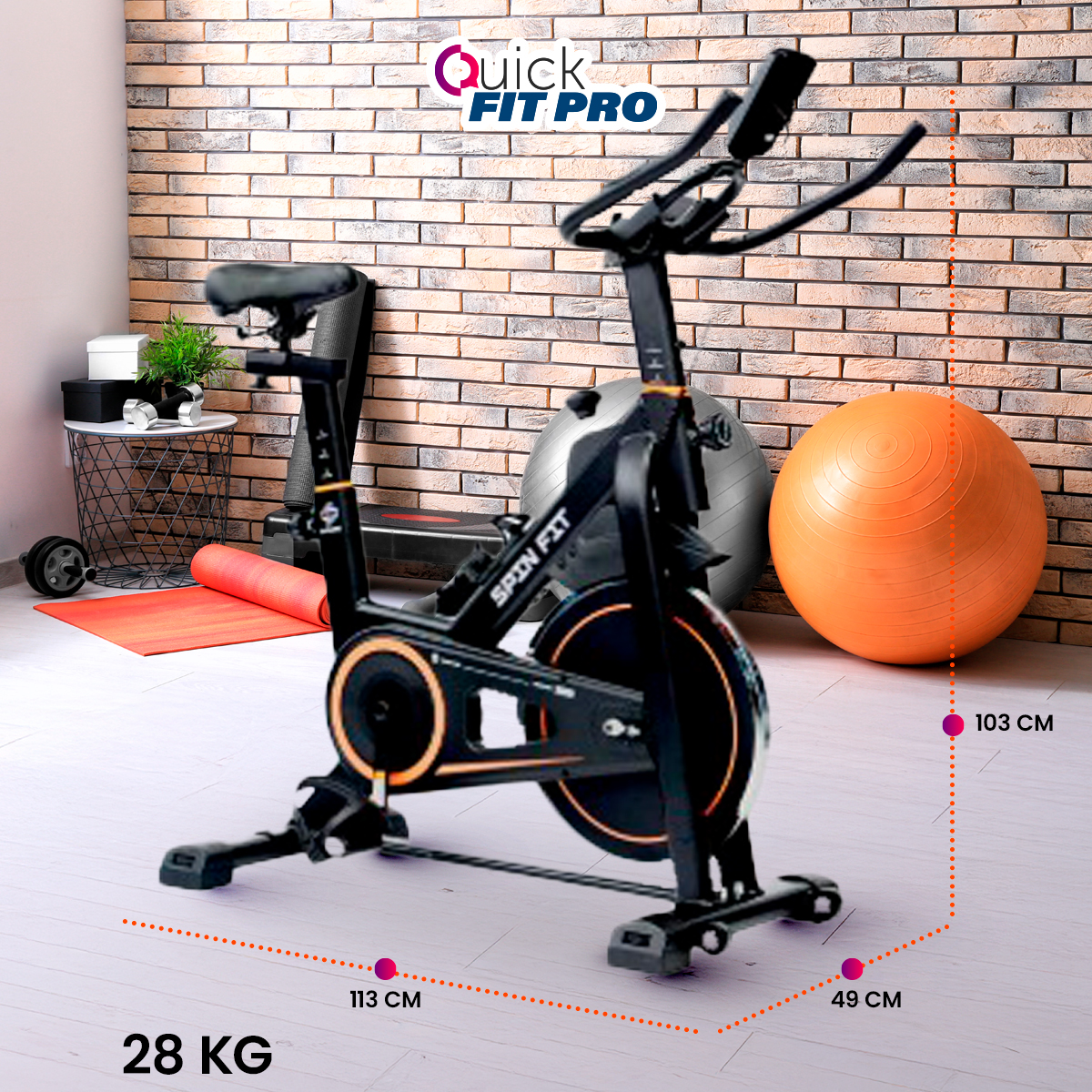 Foto 5 pulgar | Bicicleta Fija Quick Fit Pro Negra Ajustable Con Ruedas Cardio Fitness Spinning
