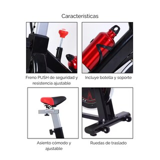 Foto 3 | Bicicleta Spinning Fija Estatica Disco 6 Kg Cardio Fitness Rojo