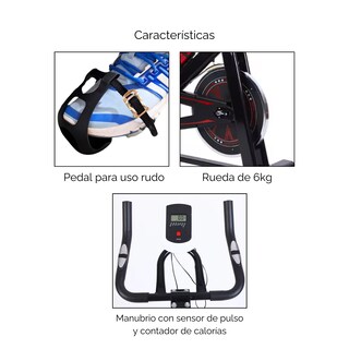 Foto 4 | Bicicleta Spinning Fija Estatica Disco 6 Kg Cardio Fitness Rojo