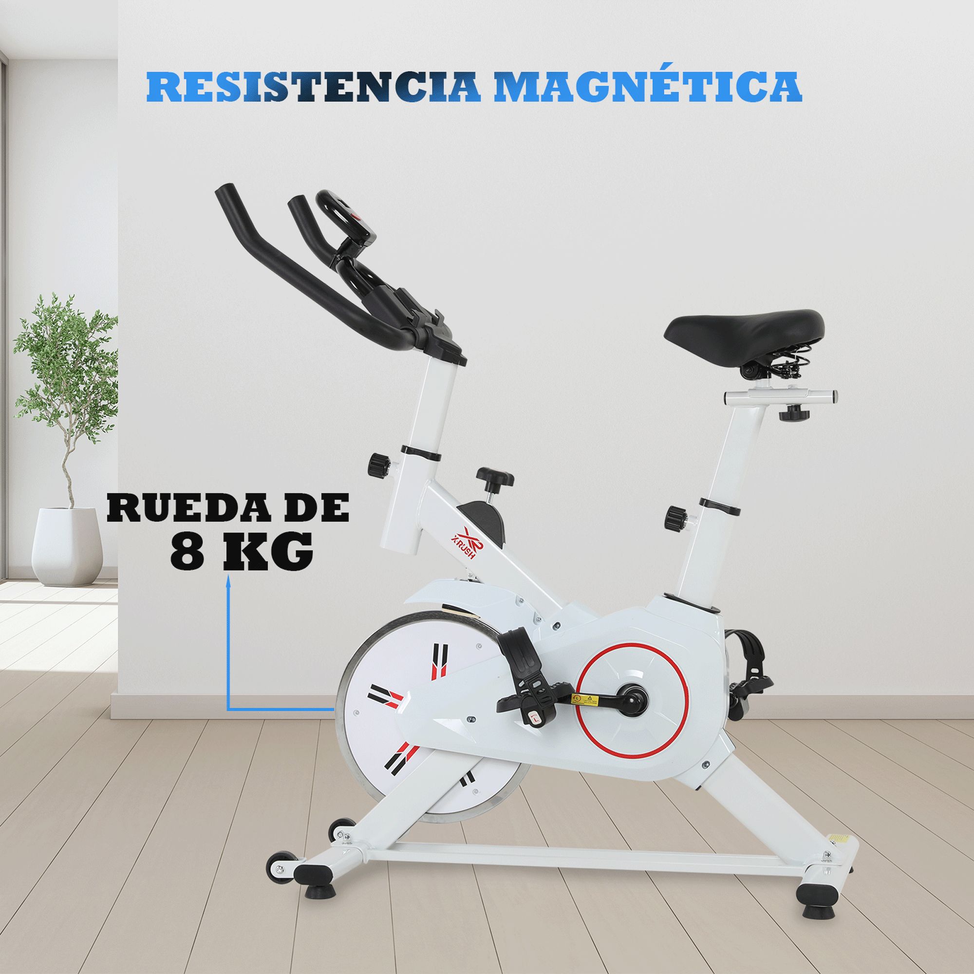 Foto 5 pulgar | Bicicleta Fija X-rush Spinx 8 Kg Blanca – Compacta, Silenciosa Y Ajustable