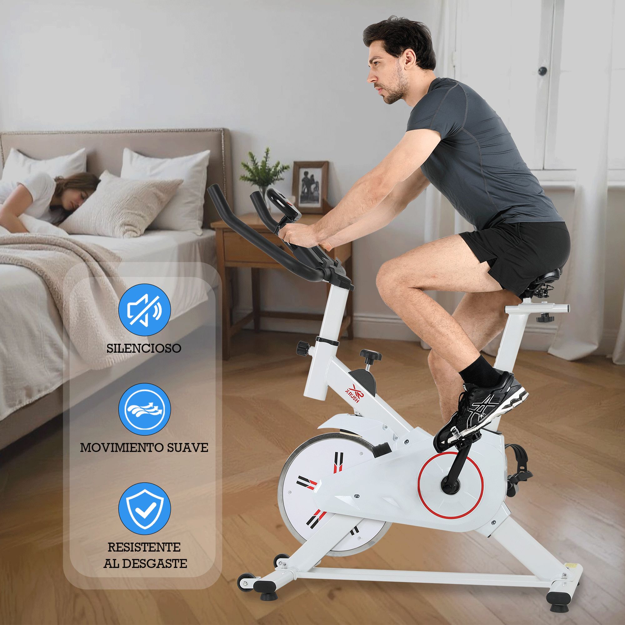 Foto 7 pulgar | Bicicleta Fija X-rush Spinx 8 Kg Blanca – Compacta, Silenciosa Y Ajustable