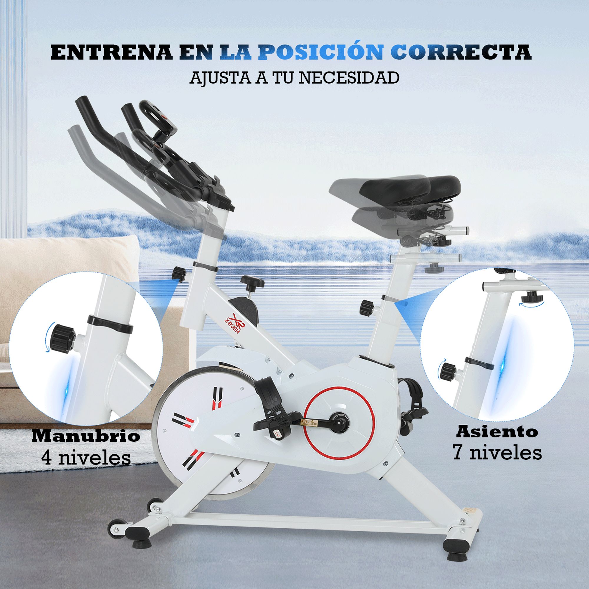 Foto 8 pulgar | Bicicleta Fija X-rush Spinx 8 Kg Blanca – Compacta, Silenciosa Y Ajustable