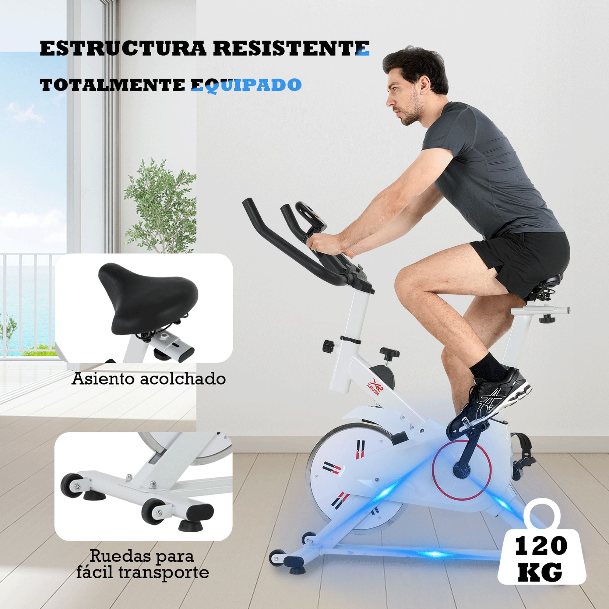 Foto 9 pulgar | Bicicleta Fija X-rush Spinx 8 Kg Blanca – Compacta, Silenciosa Y Ajustable