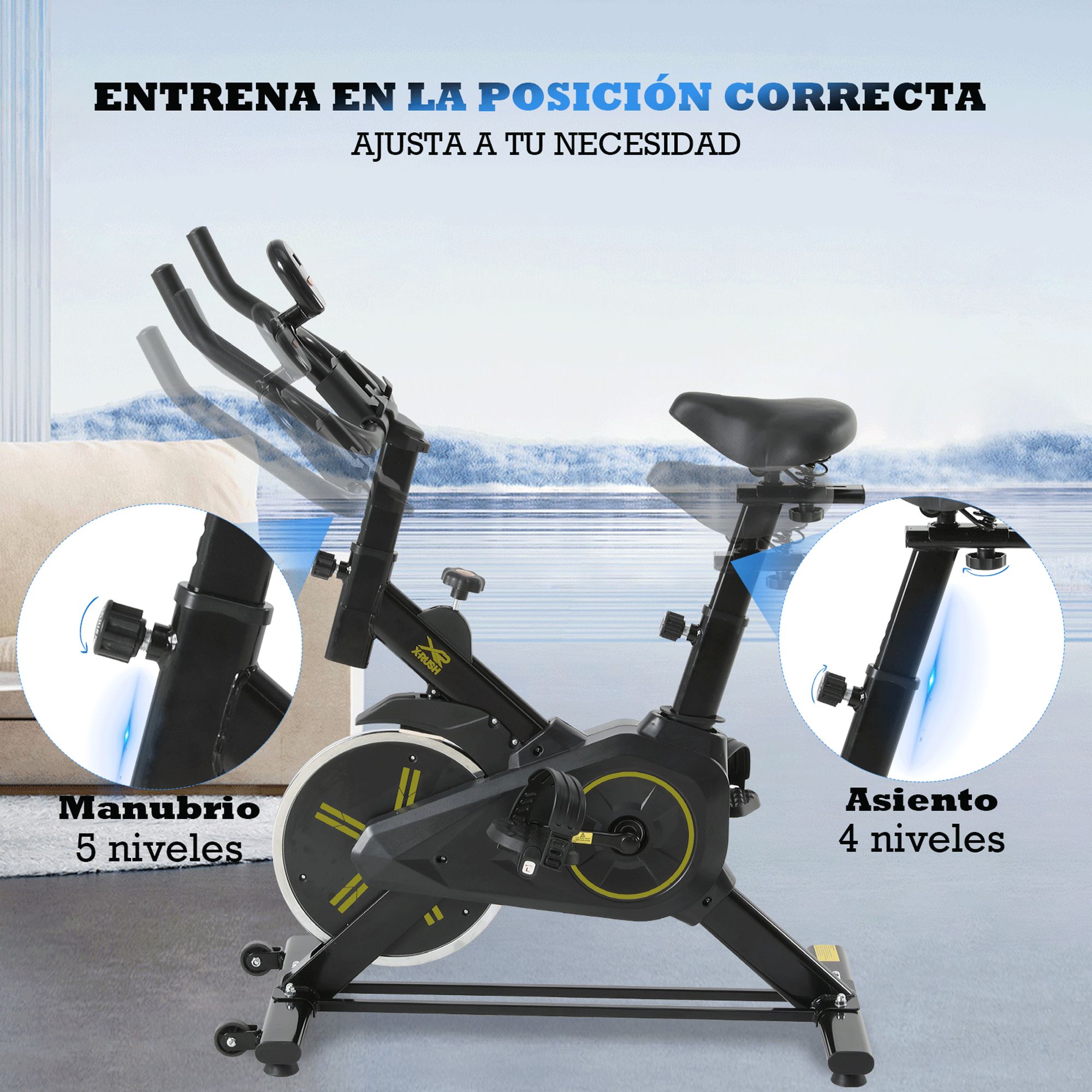 Foto 6 pulgar | Bicicleta Fija X-rush Spinx 8 Kg Negra – Compacta, Silenciosa Y Ajustable.