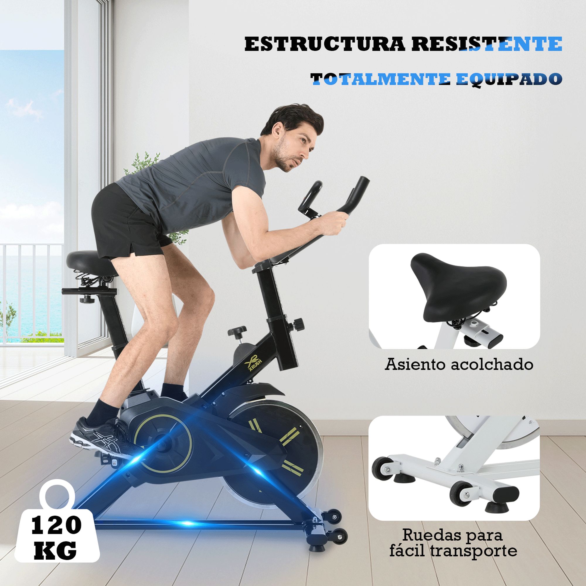 Foto 8 pulgar | Bicicleta Fija X-rush Spinx 8 Kg Negra – Compacta, Silenciosa Y Ajustable.