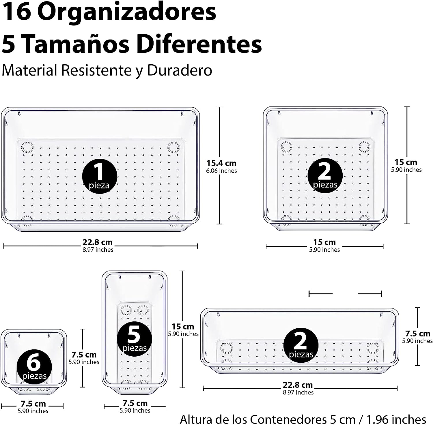 Foto 2 | Organizadores de Cajones MAGMA LIFE de Plastico Transparente 5 Tamaños Diferentes Perfecta para Organizar Todo 16 pieza